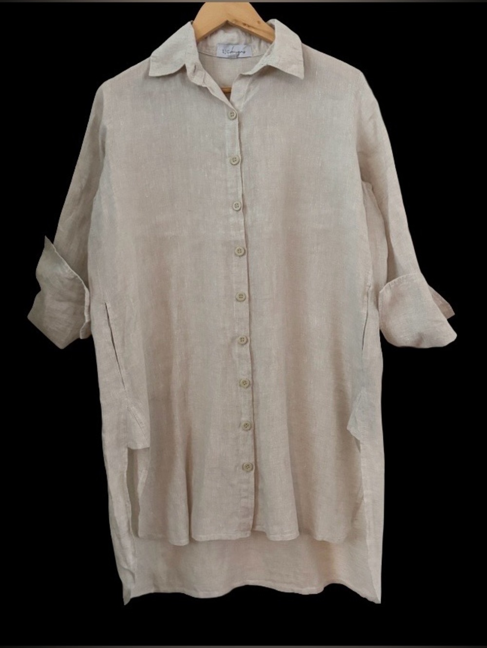 Ljc Australia 100% flax linen 3/4 slv hi lo hem shirt drss SZ S oversize luxury - Picture 1 of 9